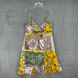 CAbi Dress Womens 8 Boho Floral Beaded Neckline Mini Length 100% Cotton Girly